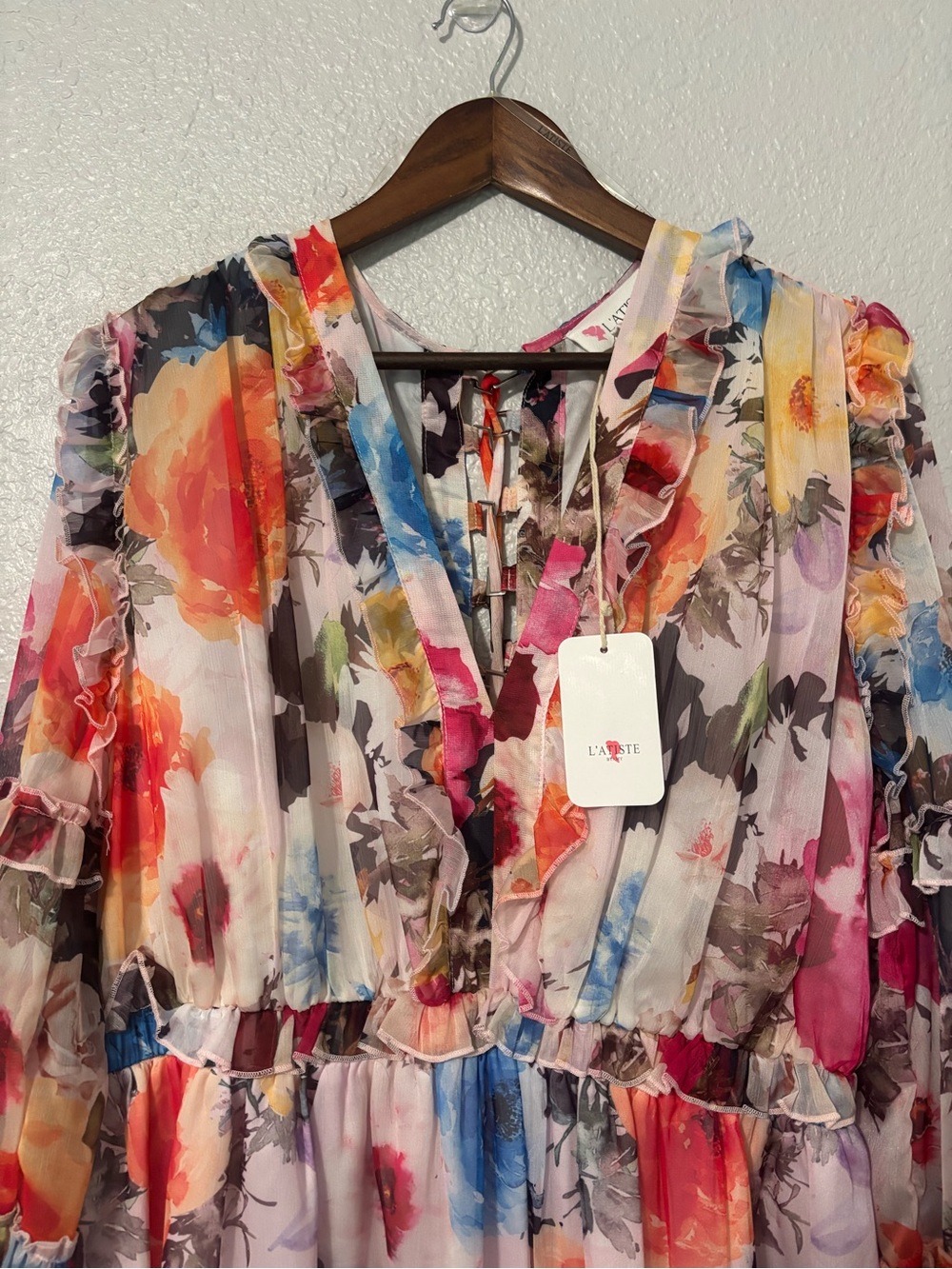L’Atiste Plus Size Floral Tiered V-Neck Ruffle Dress - Picture 2 of 10